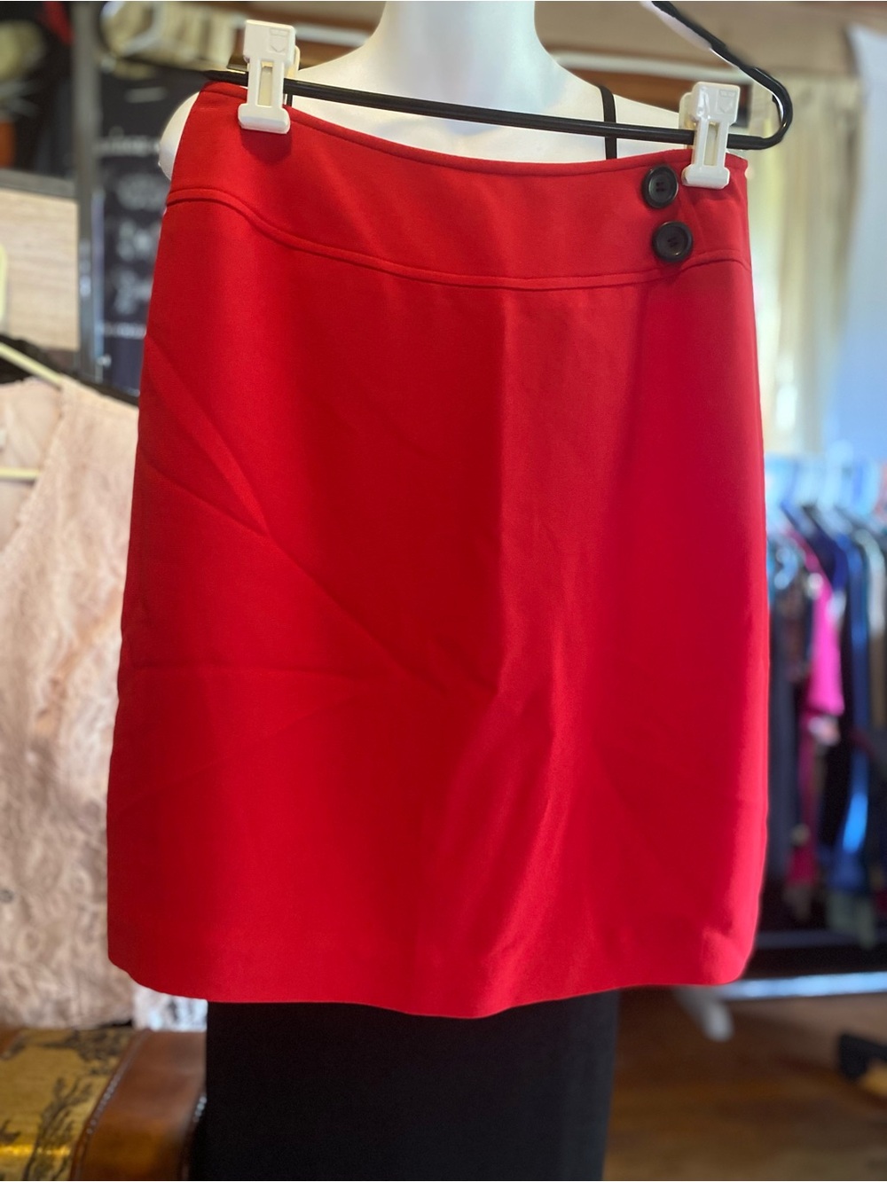Casual Corner Red Pencil Skirt with Dual Button Waist